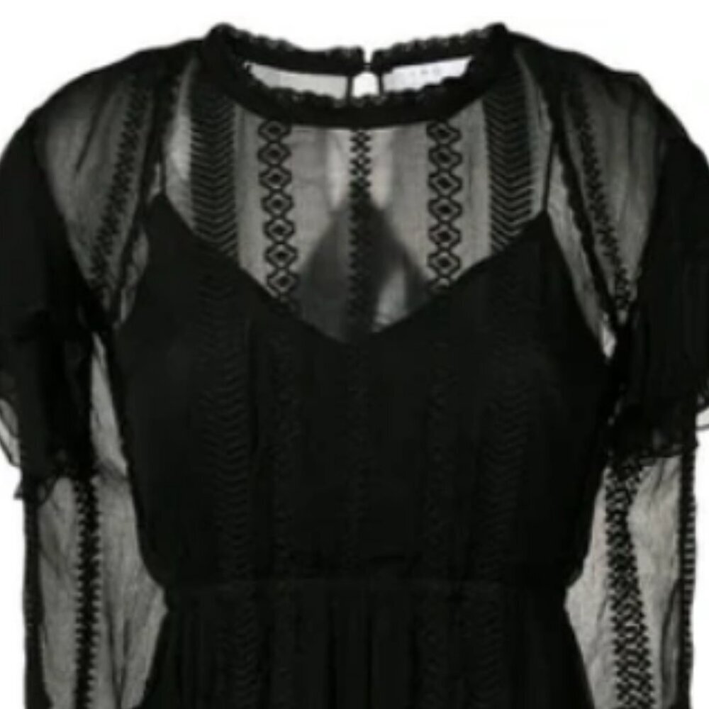 IRO Women's Black Sheer Western Boho Dress Long Sleeves Size 6 - Picture 4 of 16